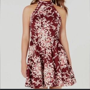 Floral Burgundy Halter Dress